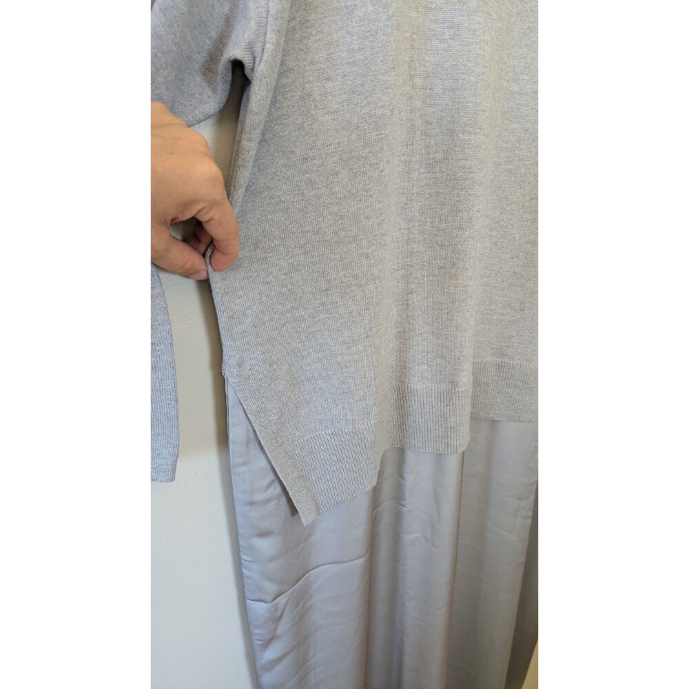 J Jill Wearever Sweater Dress 2X Mixed Media Gray Knit Satin Midi Classic Casual - Picture 4 of 12